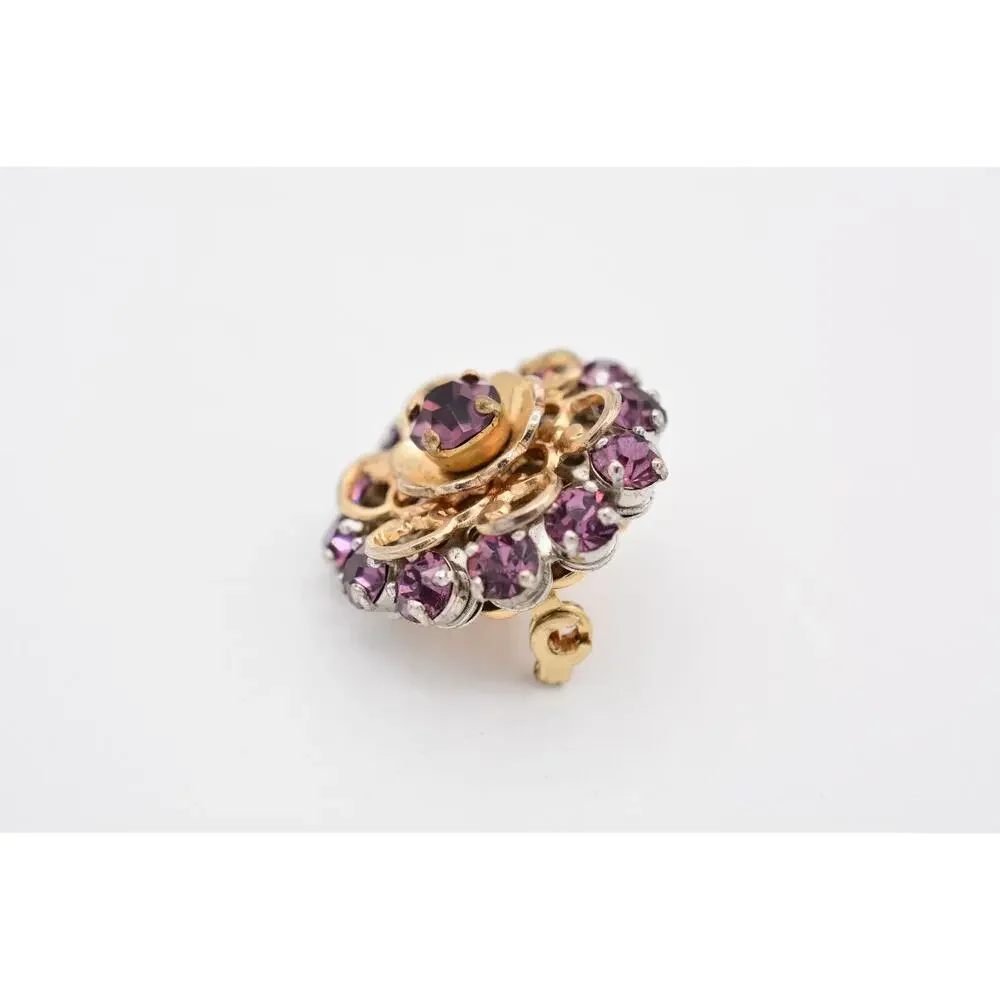 Barclay Vintage Flower Pin Brooch Purple Rhinestone Crystal Signed 1940s BinAT